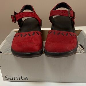 Sanita Red Mary Jane Sandals with Black Soles